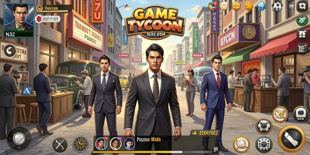 Tampilan menarik dari gameplay N32 yang menunjukkan manajemen bisnis.