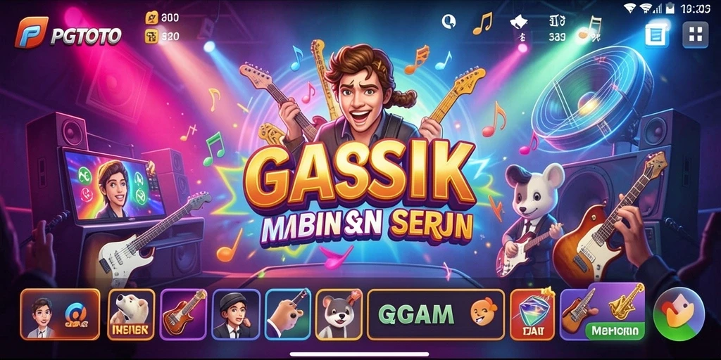 Tampilan screenshot PGTOTO menampilkan suasana bermain musik yang seru.