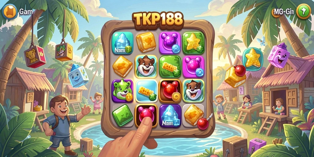 Tangkapan layar gameplay TKP188 dengan permata berwarna-warni.